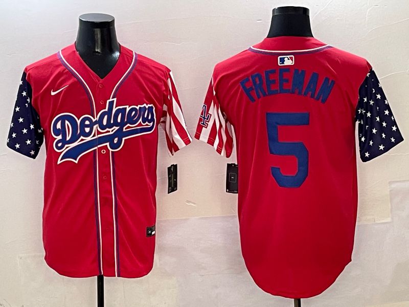 Men Los Angeles Dodgers #5 Freeman Red a generation of national flags Joint name 2025 Nike MLB Jersey style 1->los angeles dodgers->MLB Jersey